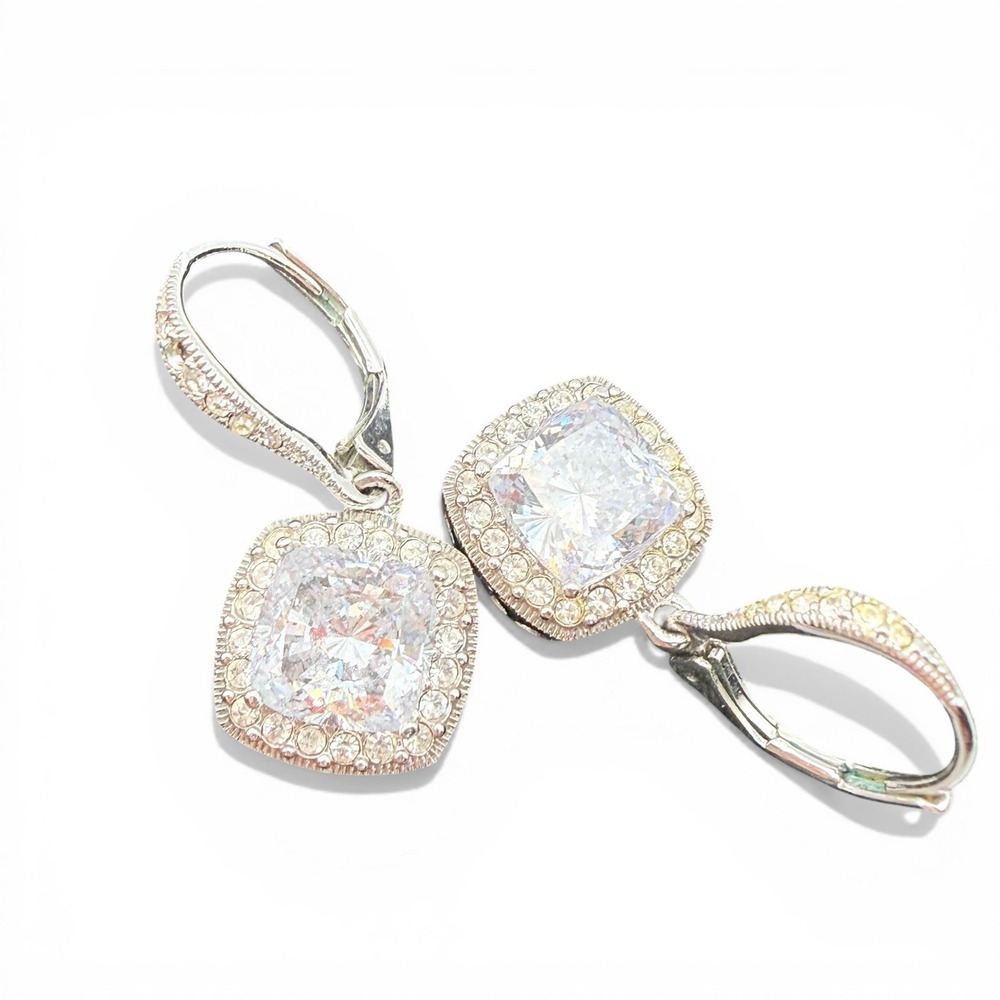 Nadri Silver Tone Rhinestone Sparkly Dangle Prom Bridal Earrings‎